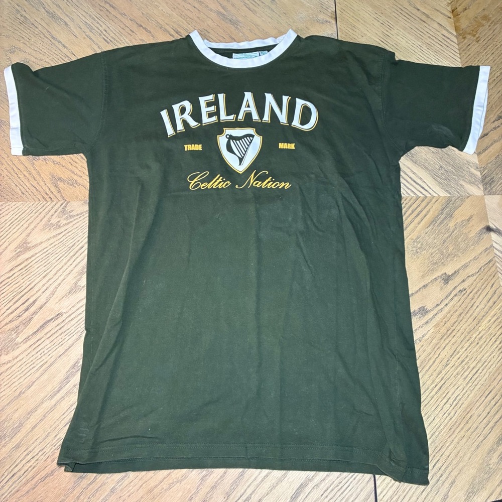 VTG Lansdowne Ireland Celtic Nation Ringer T-Shirt Mens XL Green Harp Graphic